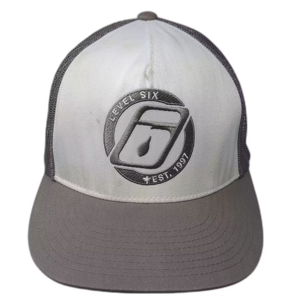 Level Six Trucker Hat Gray White OS Embroidered Logo Mesh Back Adjustable
